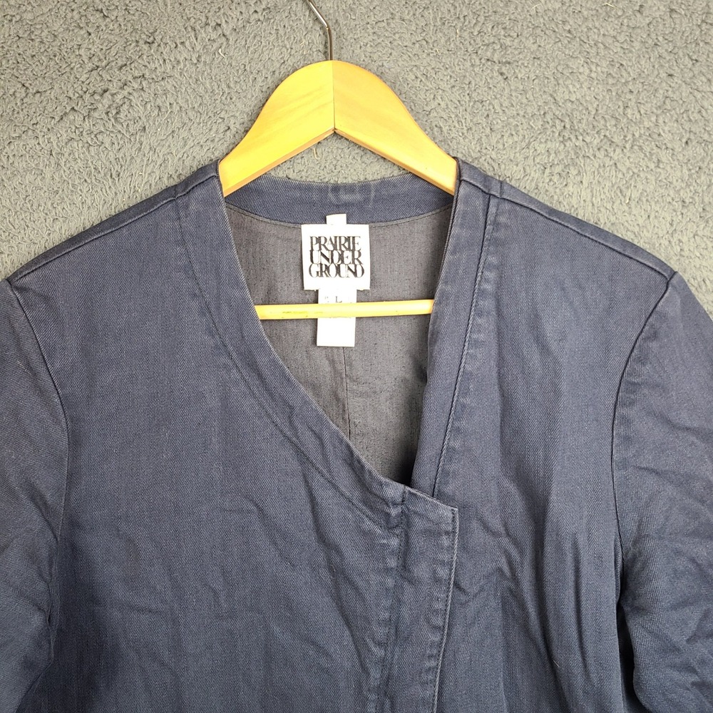 Prairie Underground Women Navy Organic Cotton Asymmetrical Zip Jacket Coat L - Picture 2 of 8